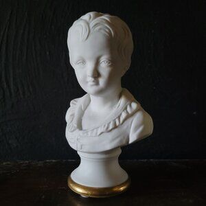 Vintage Lefton Bisque Porcelain Bust Of Boy With Gold Accent